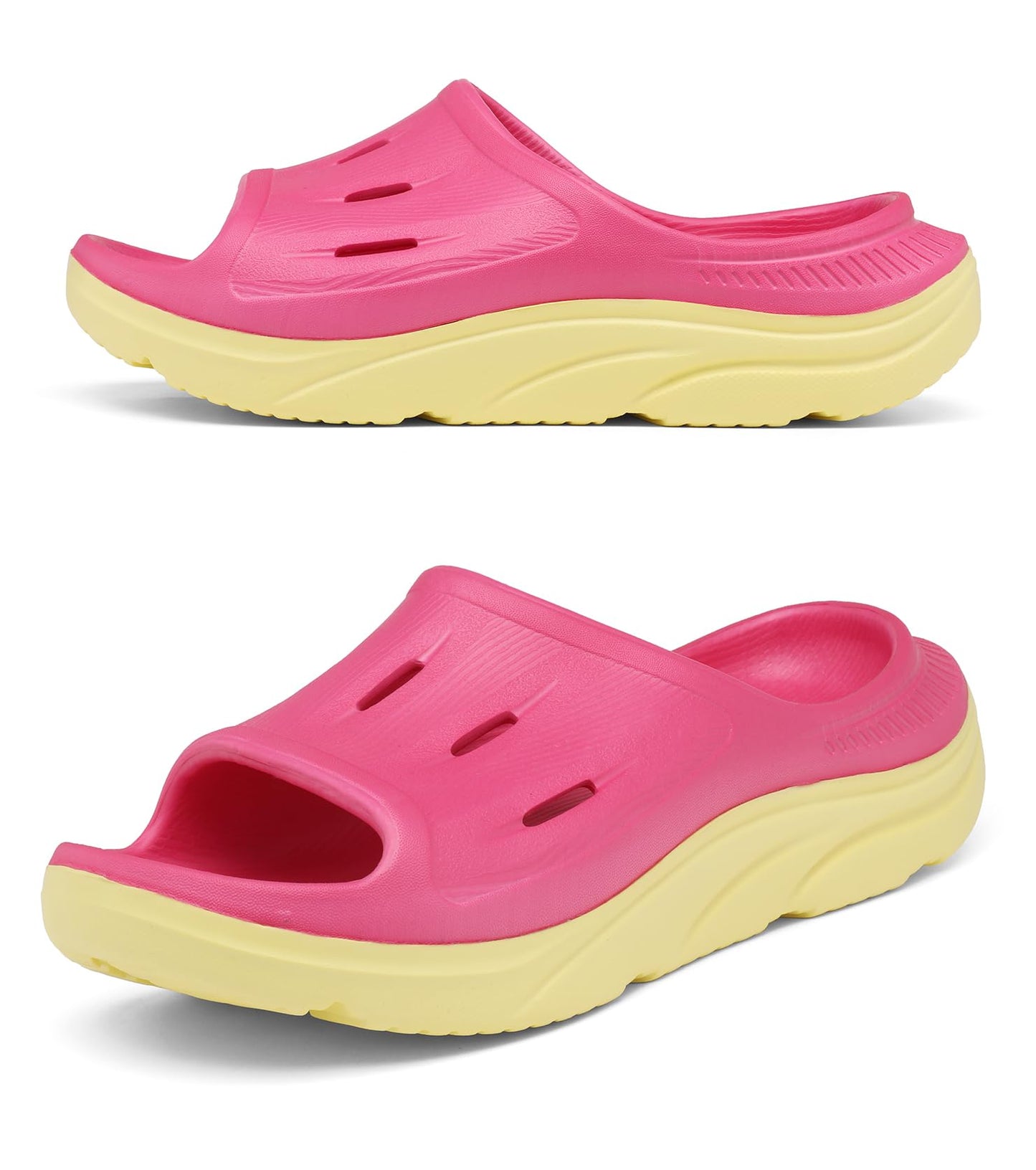ARCHSUPPORT Unisex Adult Recovery Slides Women and Men’s Plantar Fasciitis Thick Cushion Sandals with Arch Support Orthotic Athletic Comfortable Slippers for Indoor Outdoor rose hot pink